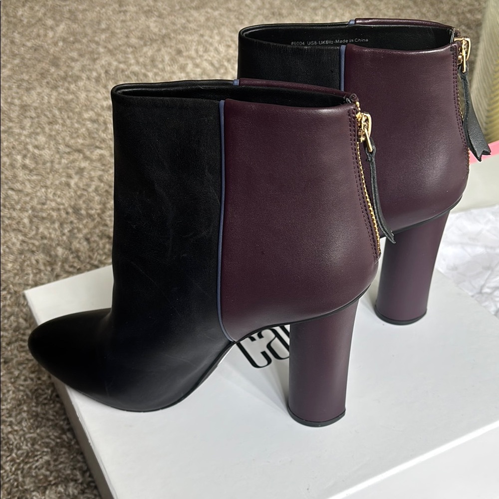 Elegant Black and Burgundy Women's Ankle Boots